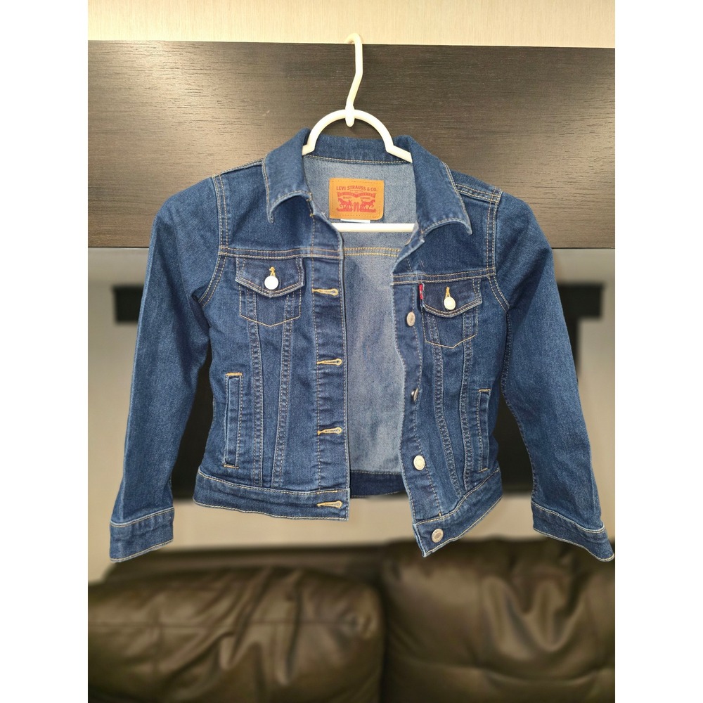 Levis Kids Denim Trucker Jacket Dark Wash Blue Size S 6/7 Jean Jacket